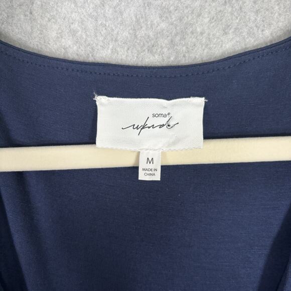 Soma Wrap Maxi Dress Medium Navy Soft Jersey Pockets Flowy Hi Lo Resort Cruise** - Picture 8 of 14